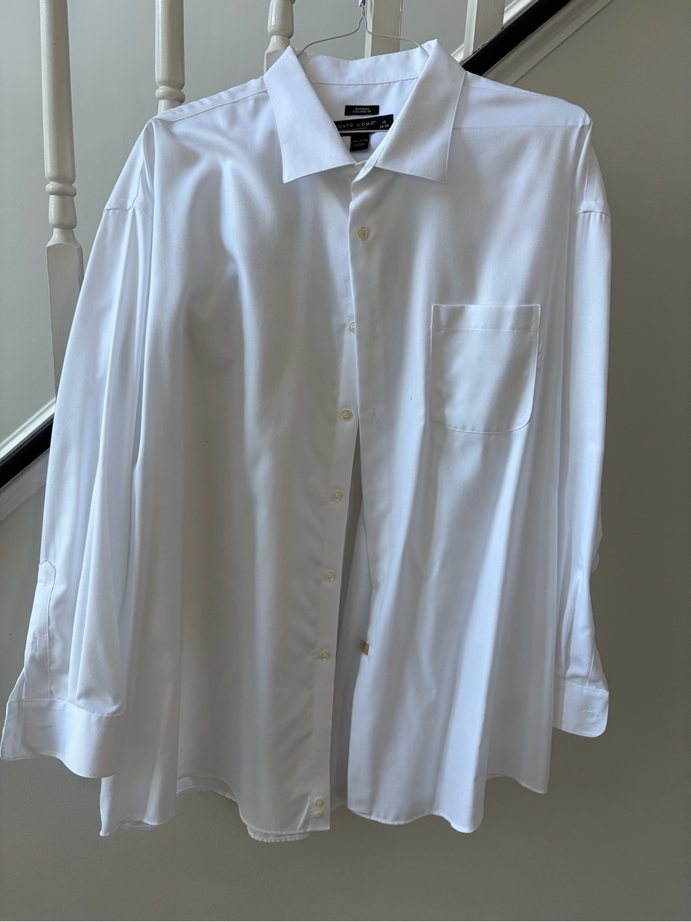 Pronto Uomo Classic White Men's Long-Sleeve Dress Shirt - 19 Neck 34/35 Sleeve